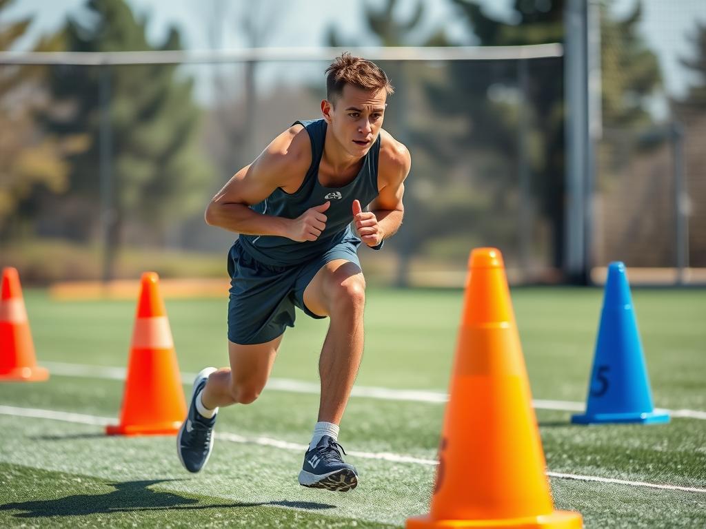 Atlet melakukan lateral shuffle dalam circuit training untuk melatih refleks