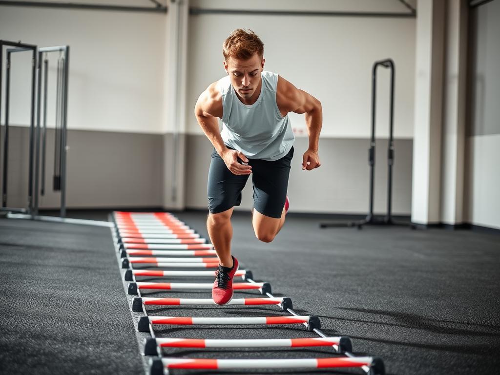 Atlet melakukan latihan refleks dengan ladder drill dalam circuit training