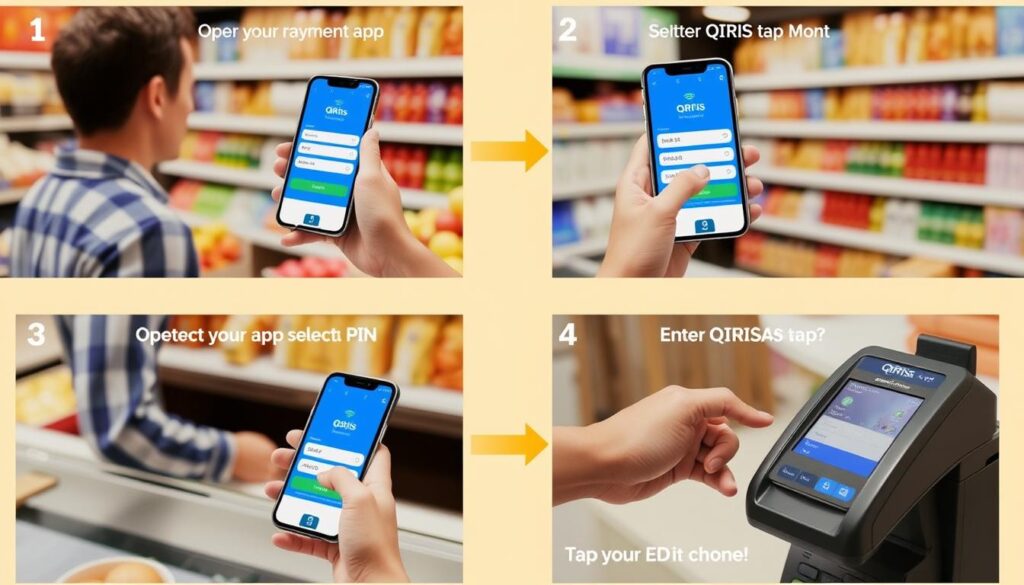 Demonstrasi cara menggunakan QRIS Tap untuk transaksi di toko retail
