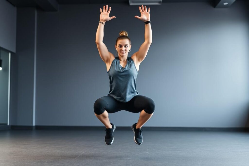 Demonstrasi gerakan squat jump dalam circuit training