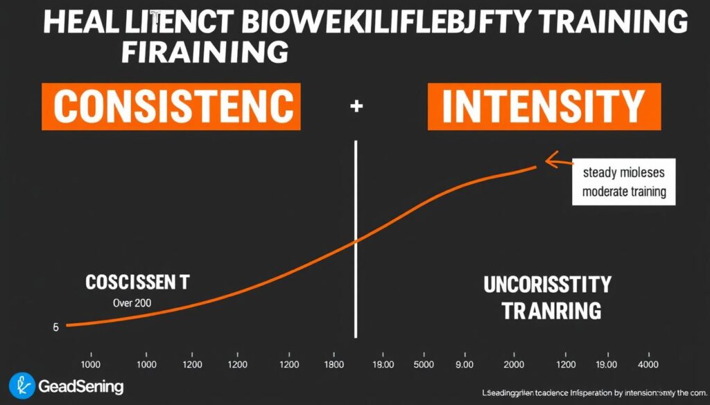 Grafik menunjukkan pentingnya keseimbangan antara konsistensi dan intensitas dalam circuit training